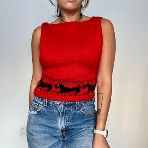 Handmade knit sweater vest red